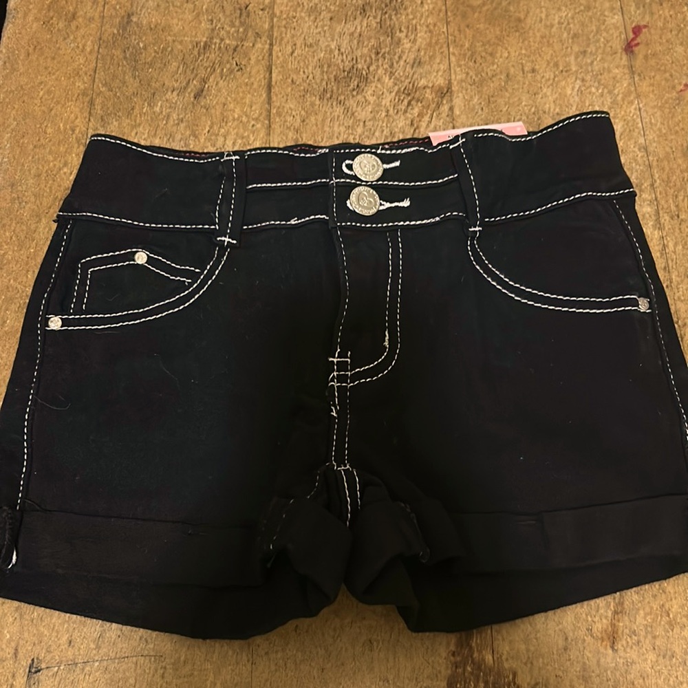 Girls black jean shorts